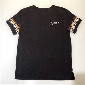 Vans Black Tee with Flame and Checkered Sleeves